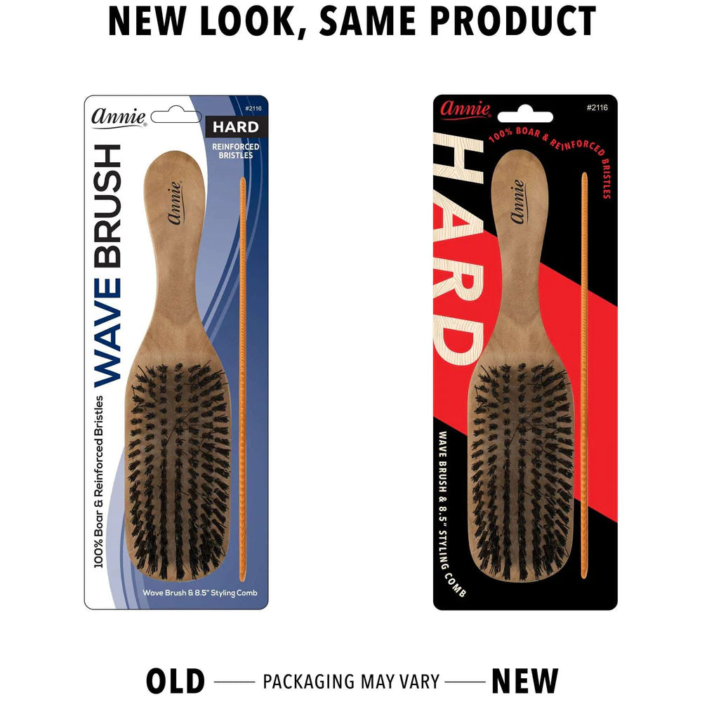 Annie Hard Wood Wave Boar Bristle Brush With 8.5 Styling Comb 2116