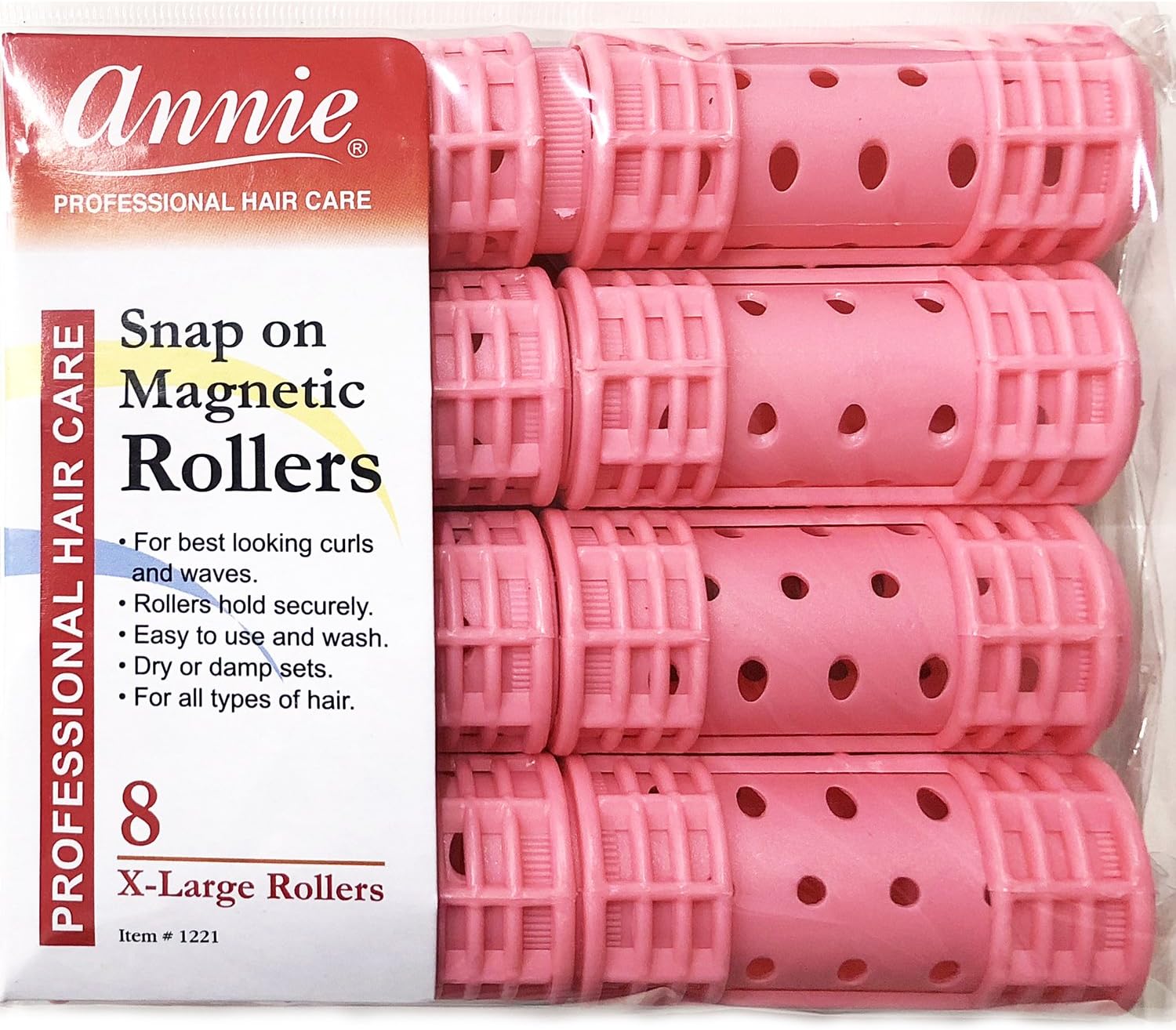 Annie Snap On Magnetic Rollers Size Extra Large 8 Count Pink 1221
