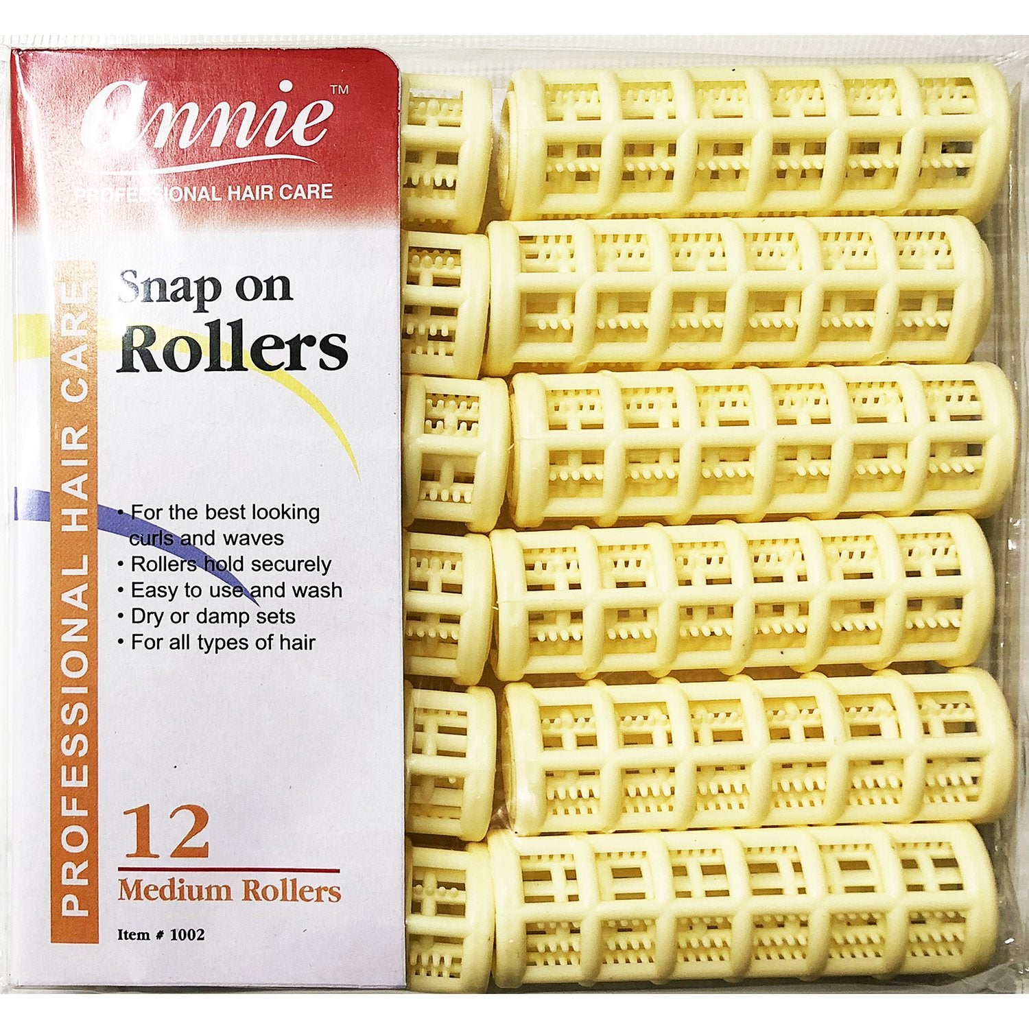 Annie Snap On Rollers Size Medium 12 Count Yellow 1002