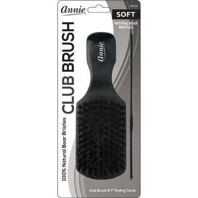 Annie Soft Wood Club Boar Bristle Brush With Comb 7in 2120