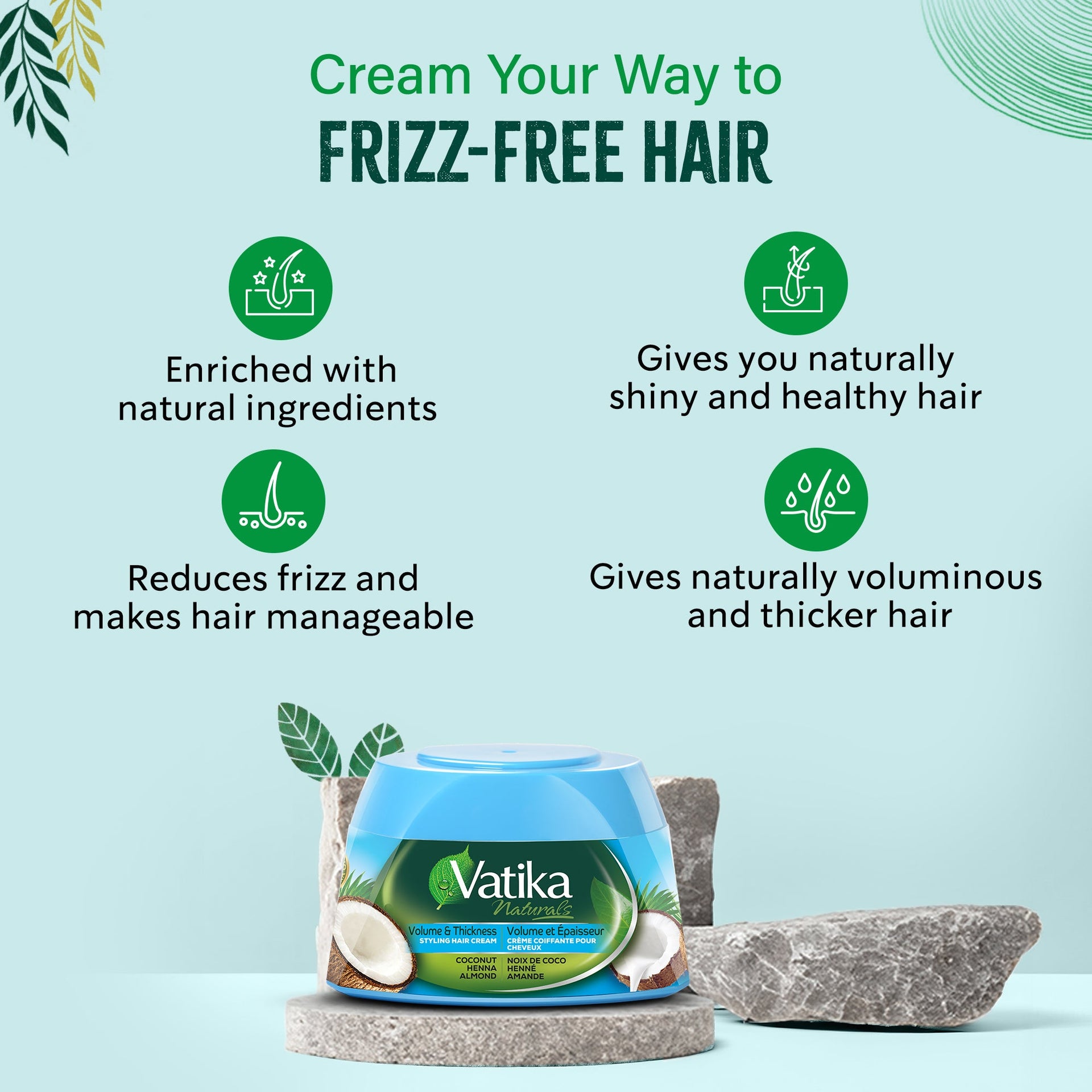 Dabur Vatika Naturals Coconut Henna And Almond Styling Hair Cream 210ml