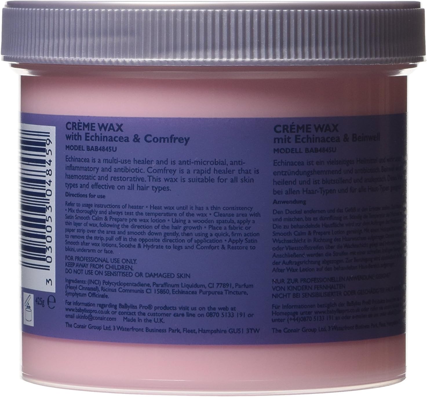 BaByliss Satin Smooth Creme Wax With Echinacea And Comfrey 425g