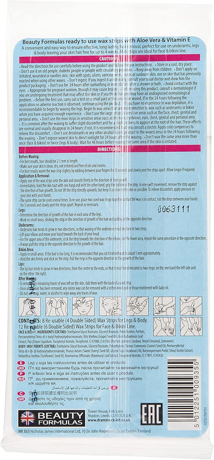 Beauty Formulas Hair Remover Wax Strips Travel Pack 20 Strips