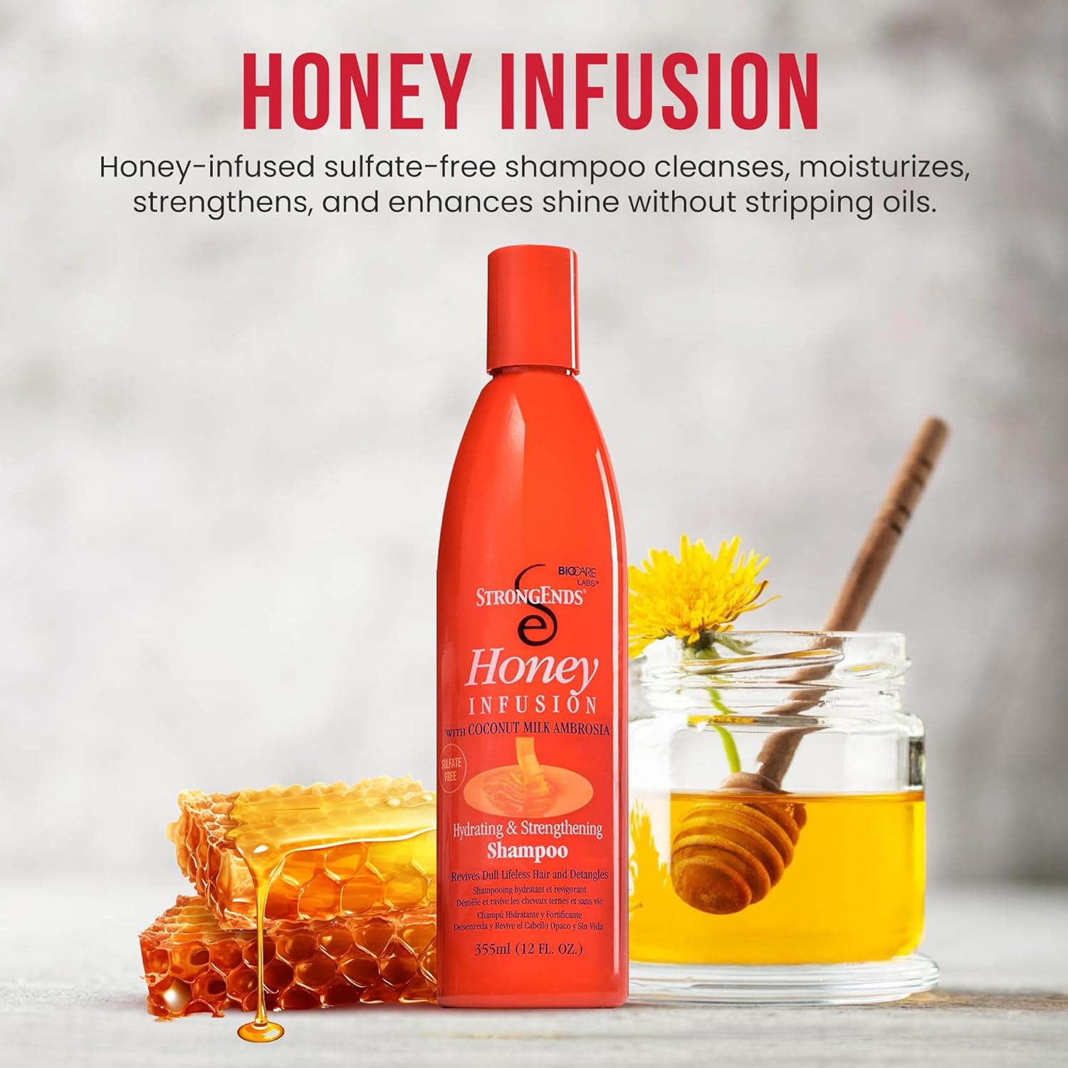 BioCare Strong Ends Honey Infusion Hydrating And Strengthening Shampoo 355ml