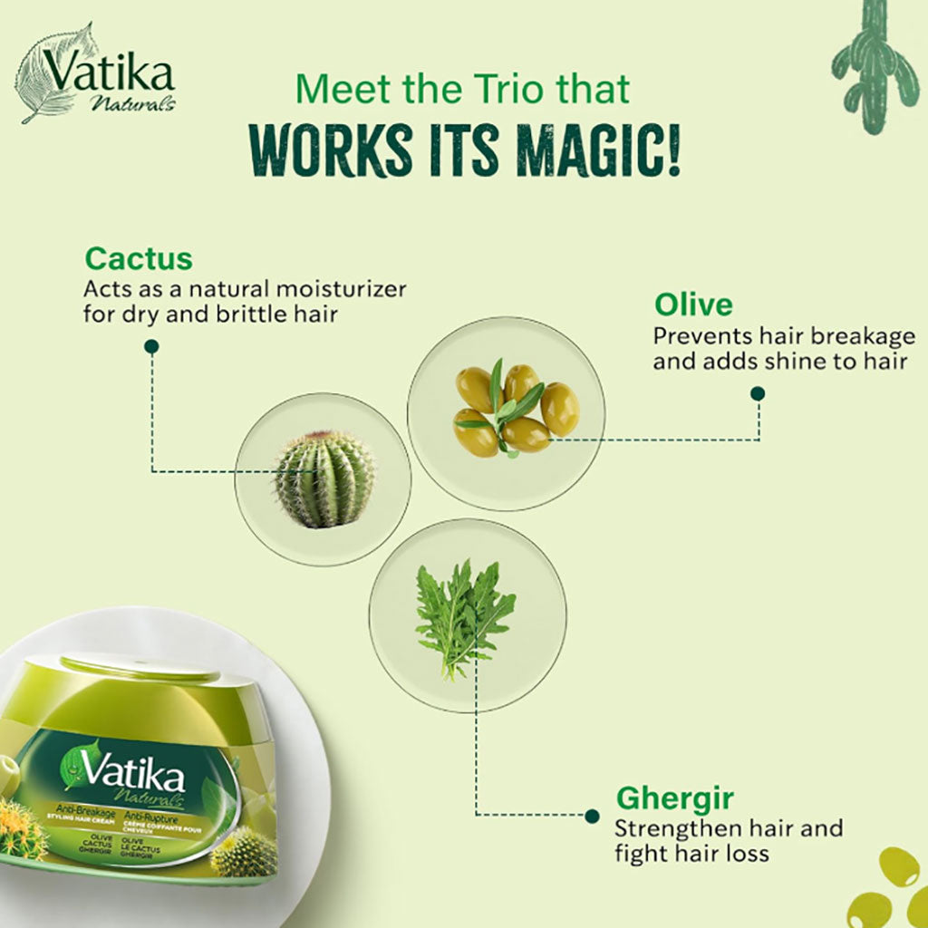 Dabur Vatika Naturals Olive Cactus And Ghergir Styling Hair Cream 210ml
