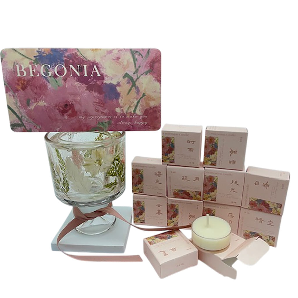 GOOD LUCK Begonia Tea Candle Gift Box