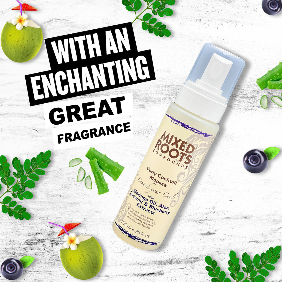 Mixed Roots Compounds Curly Cocktail Mousse 236ml Moringa Oil Aloe Coconut Extracts