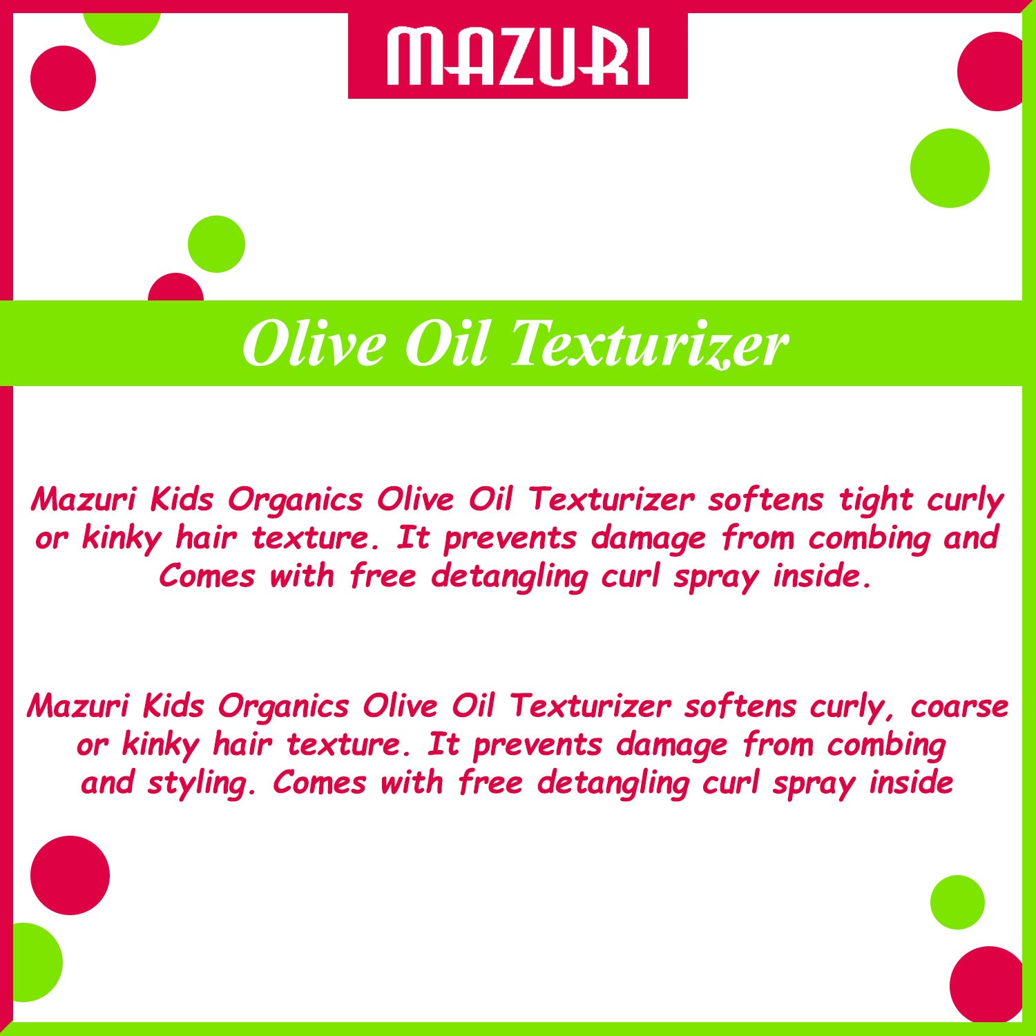Mazuri Kids Olive Oil Texturizer 1 Application Regular - Afro Hair Boutique