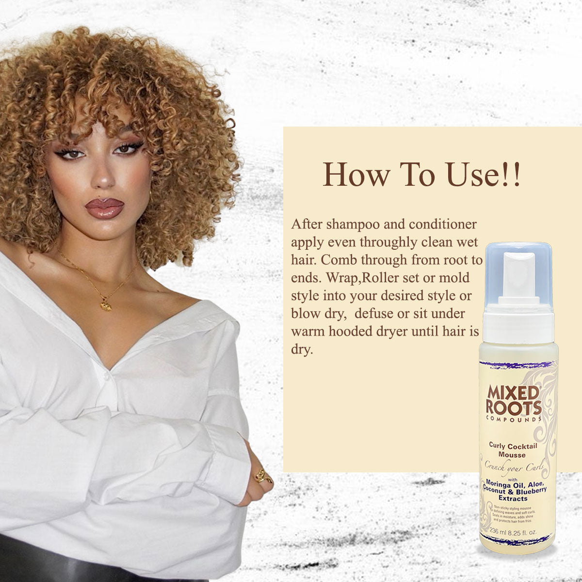 Mixed Roots Compounds Curly Cocktail Mousse 236ml Moringa Oil Aloe Coconut Extracts