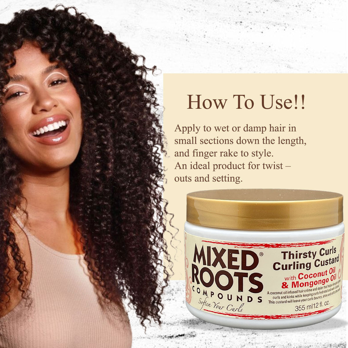 Mixed Roots Compounds Thirsty Curls Curling Custard 355ml Coconut Oil & Mongongo Oil