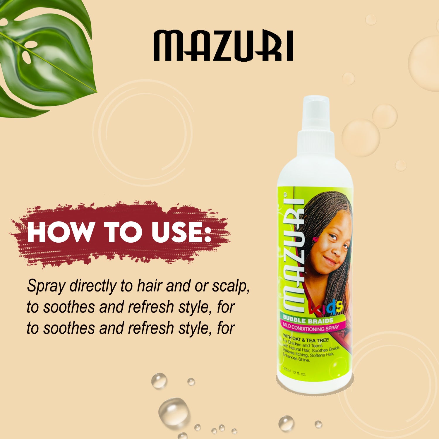 Mazuri Kids Bubble Braids Mild Conditioning Spray 355ml