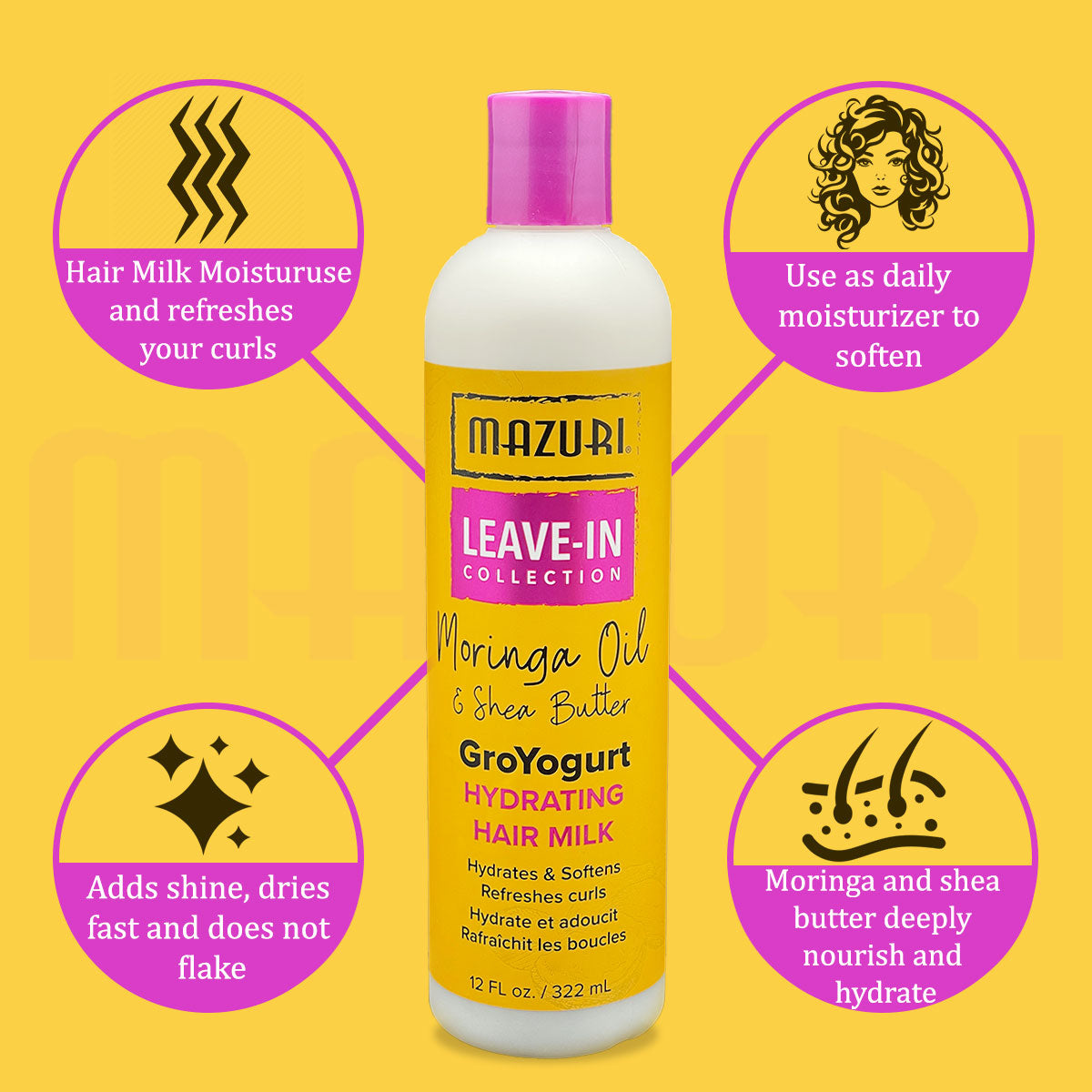Mazuri Leave In Collection Groyogurt Hydrating Hair Milk 322ml