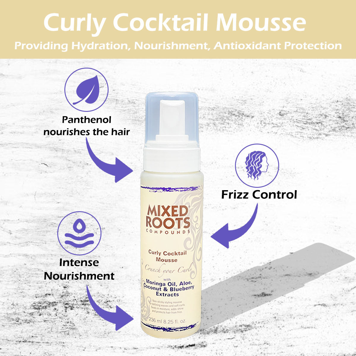 Mixed Roots Compounds Curly Cocktail Mousse 236ml Moringa Oil Aloe Coconut Extracts