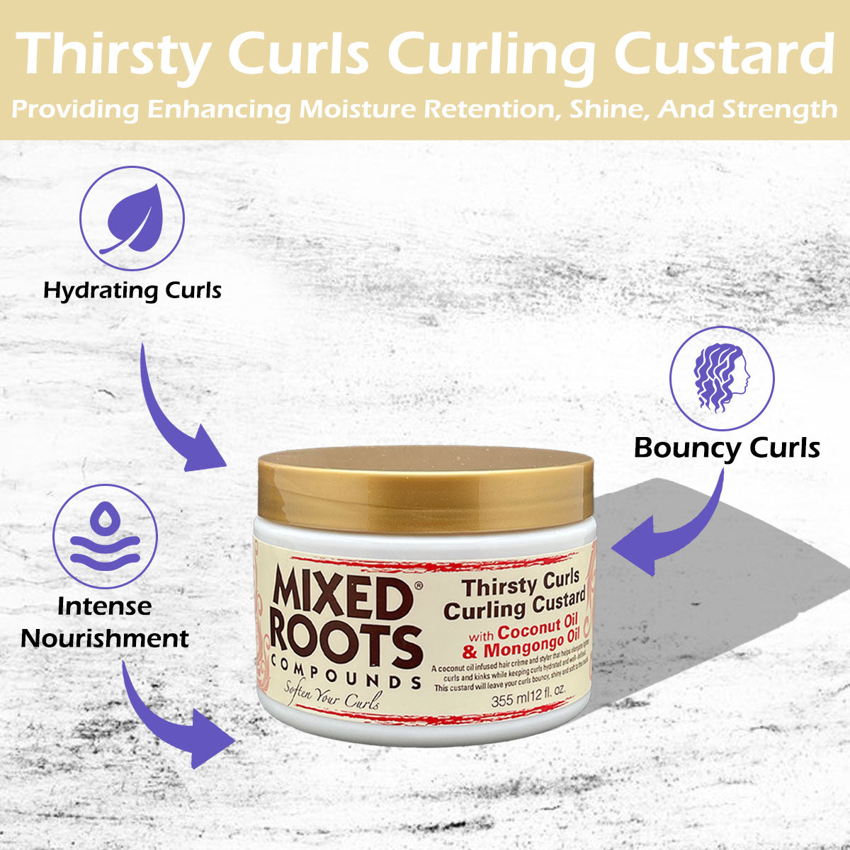 Mixed Roots Compounds Thirsty Curls Curling Custard 355ml Coconut Oil & Mongongo Oil