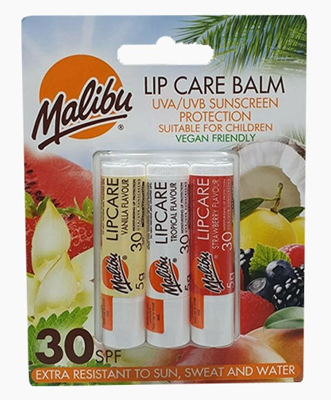 Malibu Lip Care Balm Trio Strawberry Vanilla And Tropical SPF3