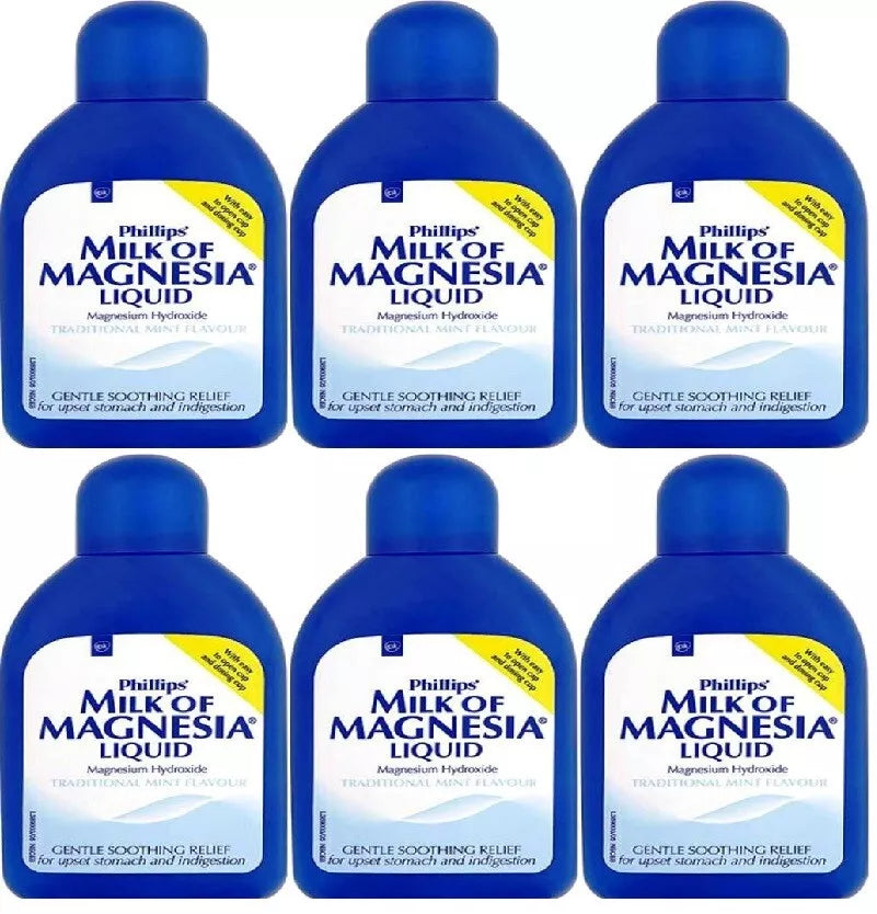 Milk of Magnesia Liquid Mint Flavour Gentle Soothing Relief 200ml - 6 pack