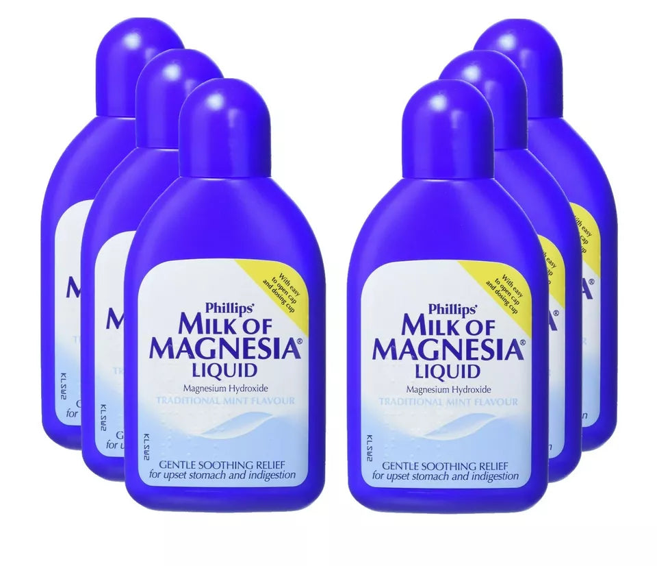 Milk of Magnesia Liquid Mint Flavour Gentle Soothing Relief 200ml - 6 pack