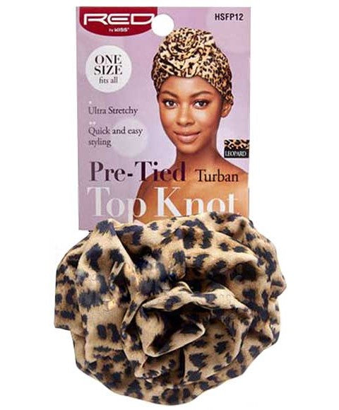 Red By Kiss Pre Tied Top Knot Turban HSFP12 Leopard