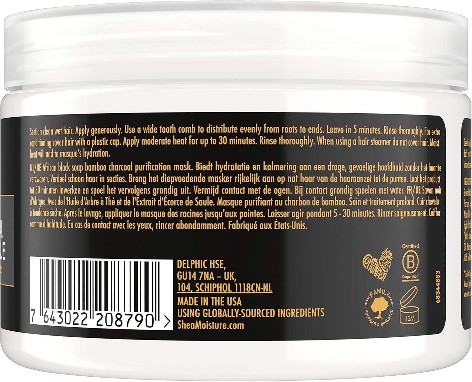 Shea Moisture African Black Soap Bamboo Charcoal Purification Masque 340g /354ml