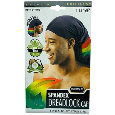Titan Donna Spandex Dreadlock Cap With Tea Tree Oil And Coconut Oil 6111 Stripe