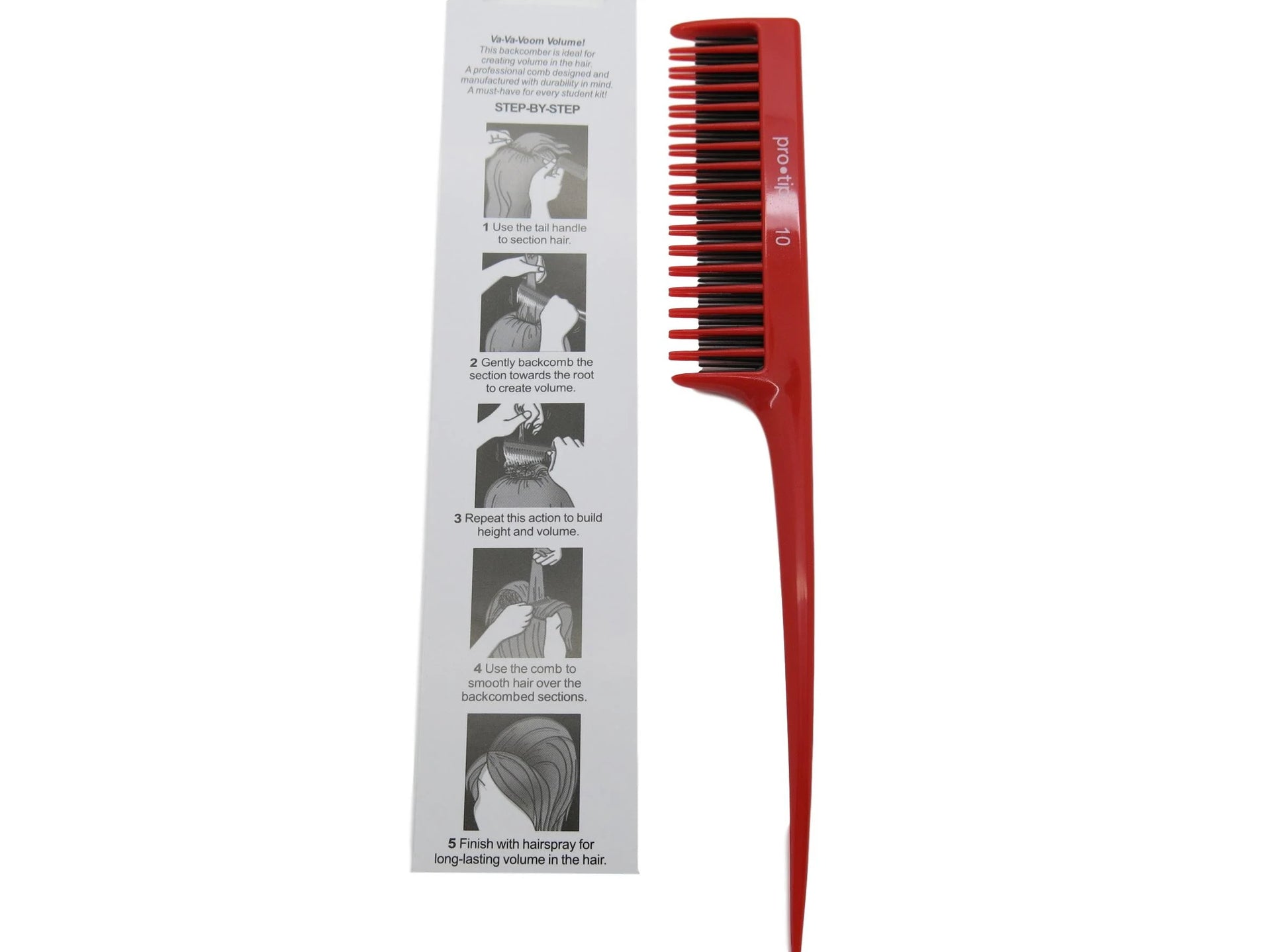 DENMAN PTC10 PRO TIP 10 HAIRDRESSING BACK COMBING TAIL COMB RED