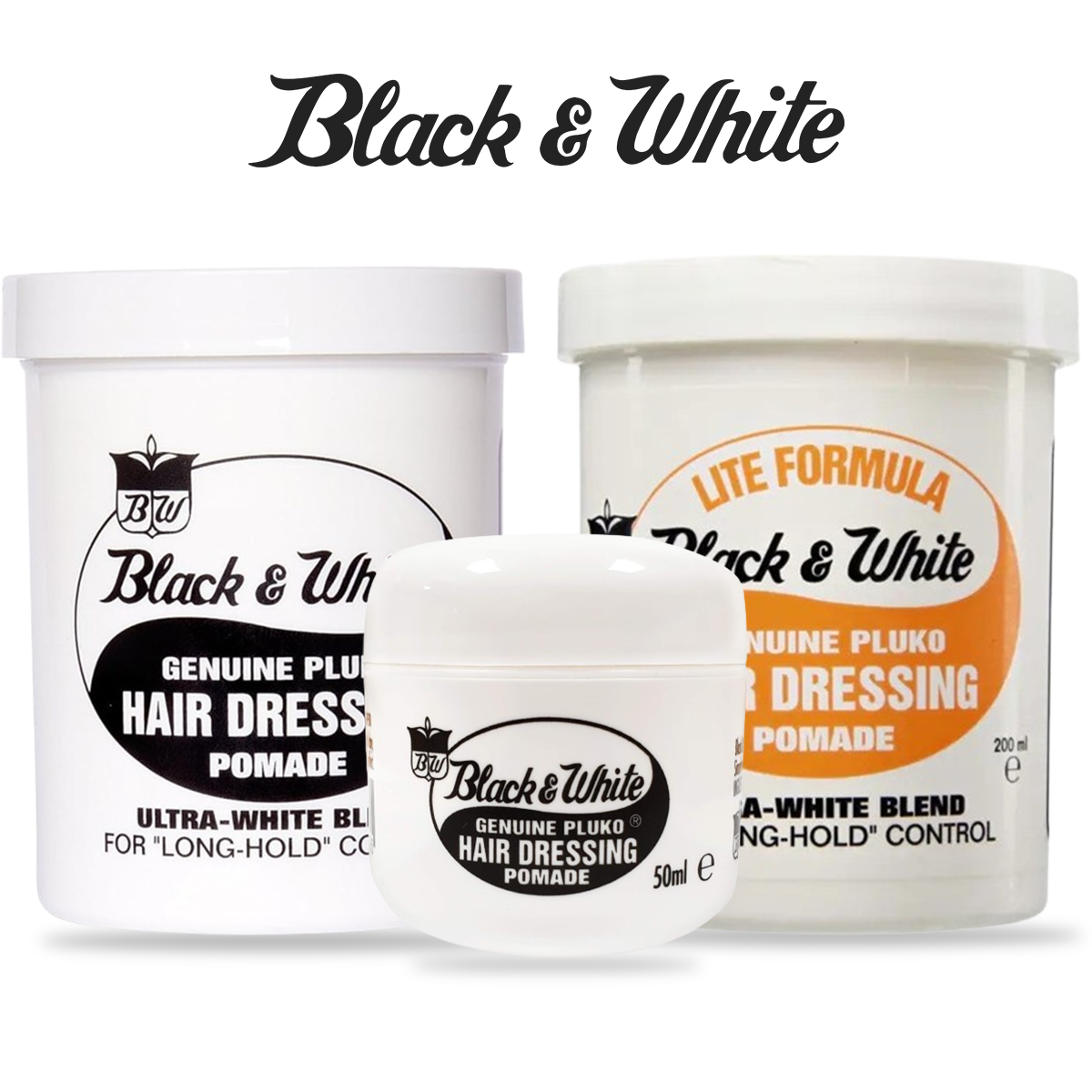 BLACK & WHITE GENUINE PLUKO HAIR DRESSING POMADE FULL RANGE