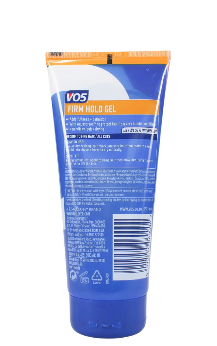 VO5 Styling Gel Firm Hold Control Styling Gel 200ml