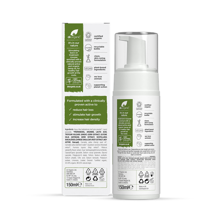 Dr Organic Bioactive Organic Hemp Oil Restoring Hair & Scalp Treatment Mousse 150ml