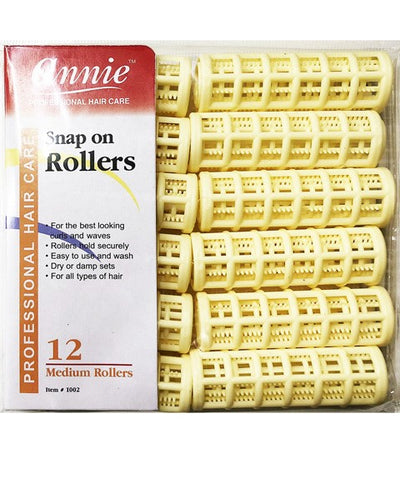 Annie Snap On Rollers Size Medium 12 Count Yellow 1002