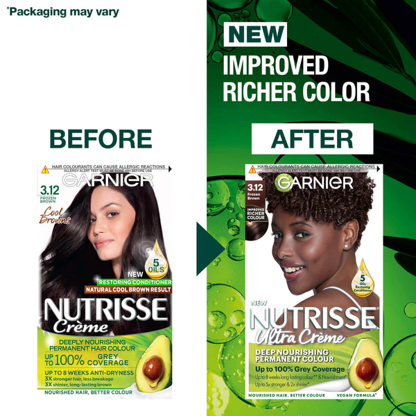 Garnier Nutrisse Creme Permanent Nourishing Hair Color 3.12 Frozen Brown