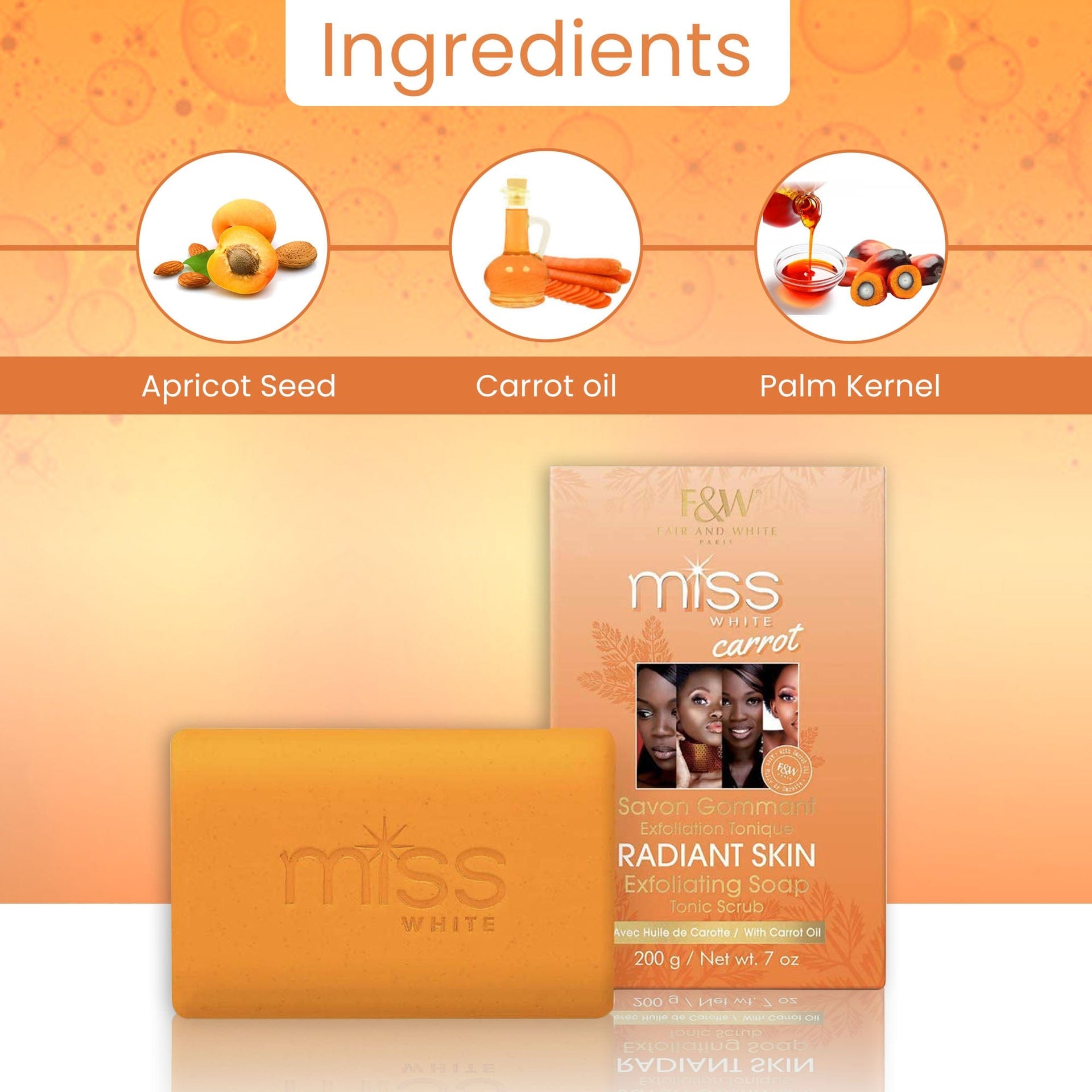 F & W Miss White Carrot Radiant Skin Exfoliating Soap 200g