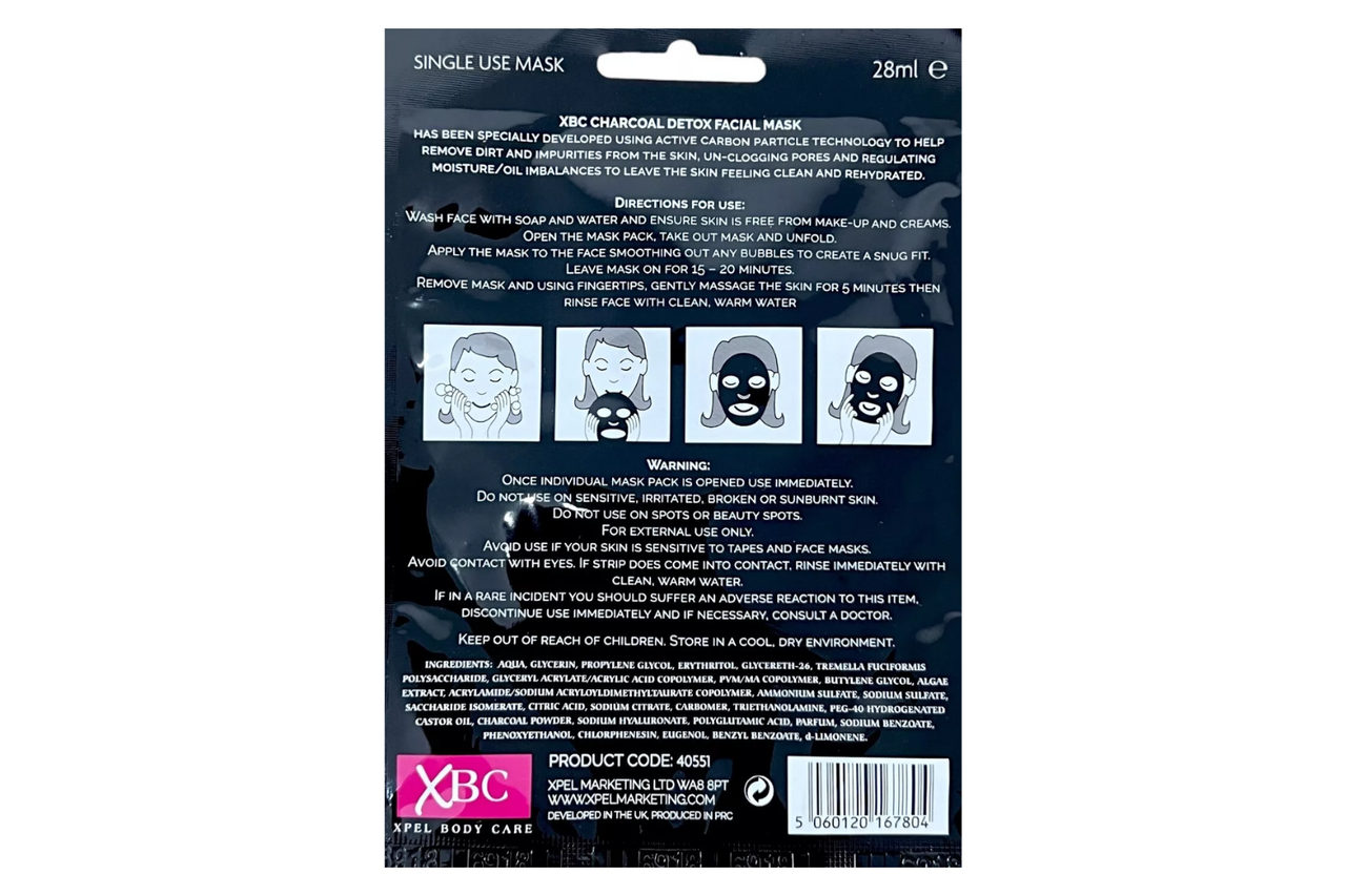 Xpel Body Care Black Tissue Charcoal Detox Facial Mask 28ml