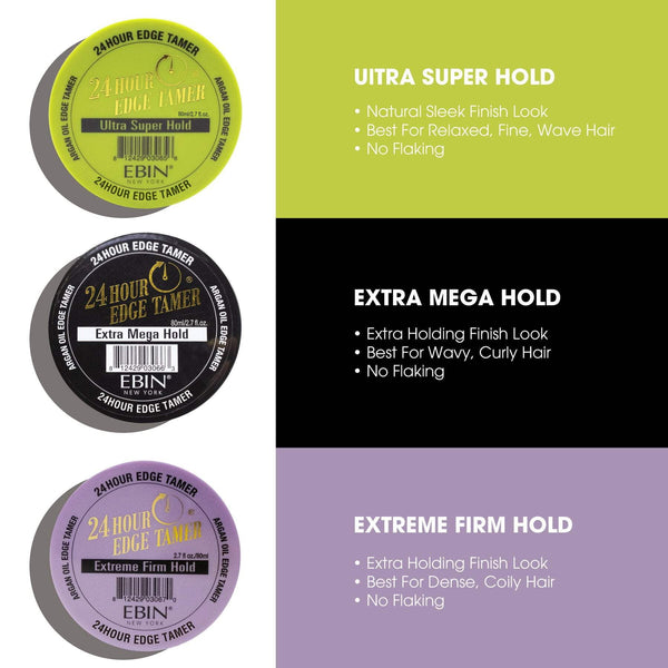 EBIN 24 Hour Argan Oil Extreme Firm Hold Edge Tamer 80ml , 120ml / 250ml - Afro Hair Boutique