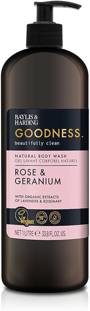 Baylis And Harding Goodness Rose And Geranium Natural Body Wash 500ml / 1L