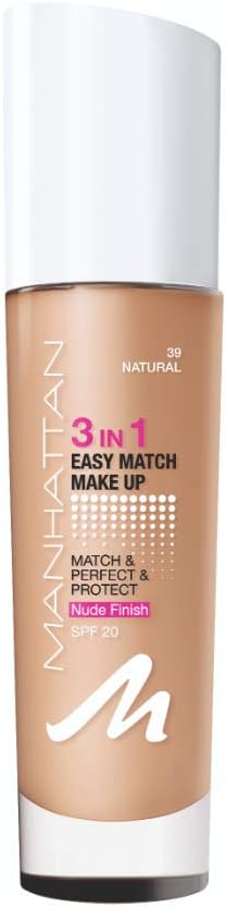 Manhattan 3In1 Easy Match Nude Finish Foundation 39 Natural Beige 30ml - Afro Hair Boutique