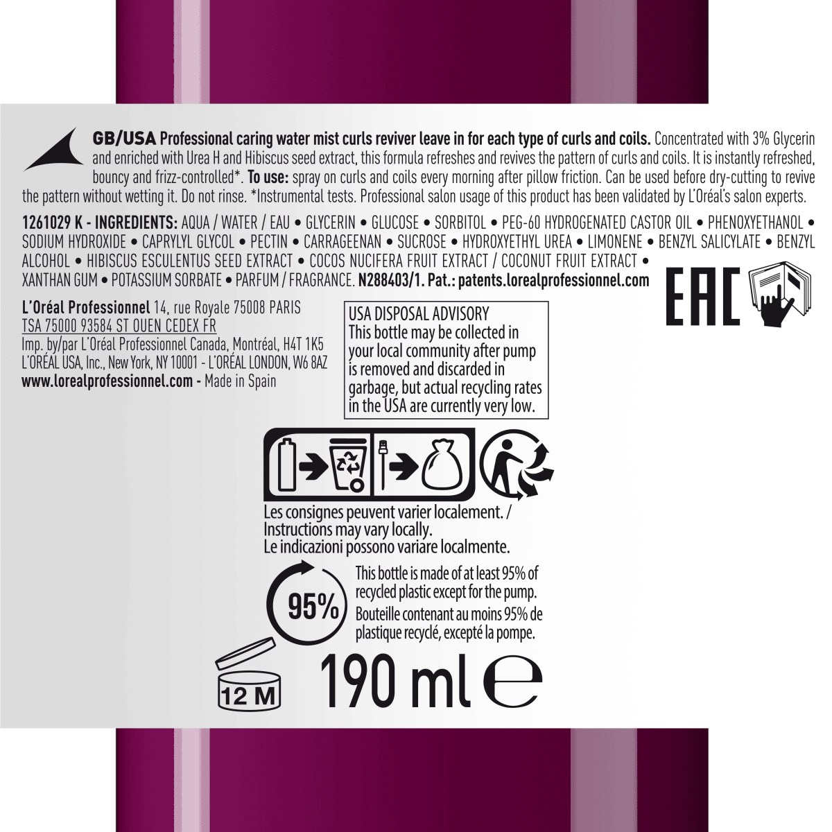 Loreal Paris Curl Expression Professional Caring Water Mist 190ml