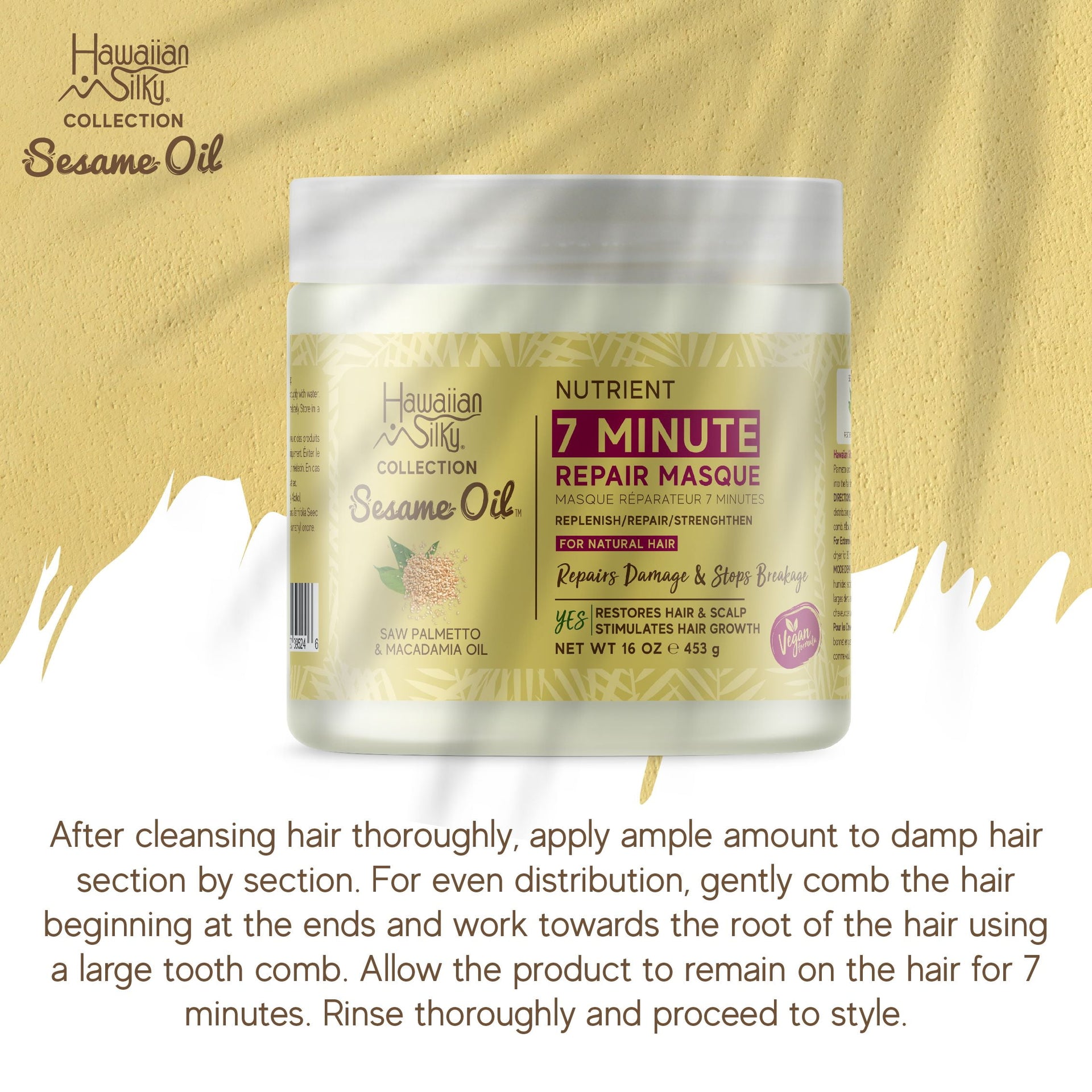 JF Labs Hawaiian Silky Sesame Oil Nutrient 7 Minute Repair Masque 453g