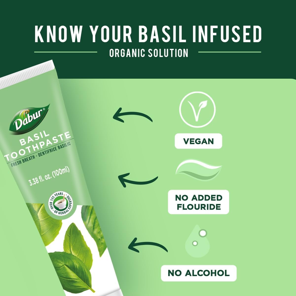 Dabur Fresh Breath Organic Basil Toothpaste 100ml