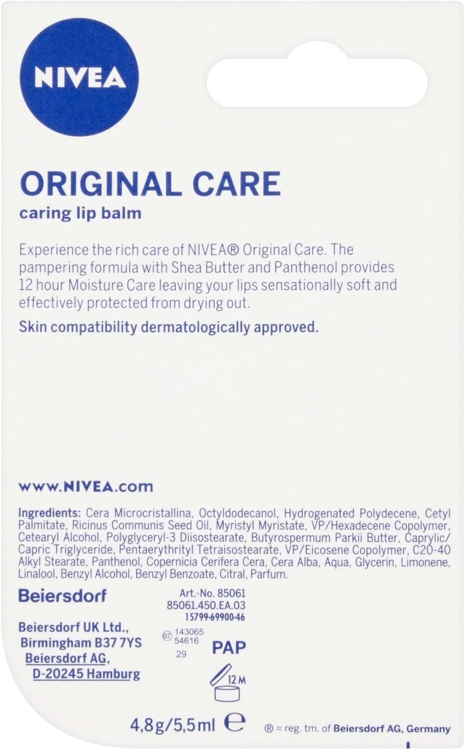 Nivea Original 24H Plus Moisture Care Lip Balm 4.8g