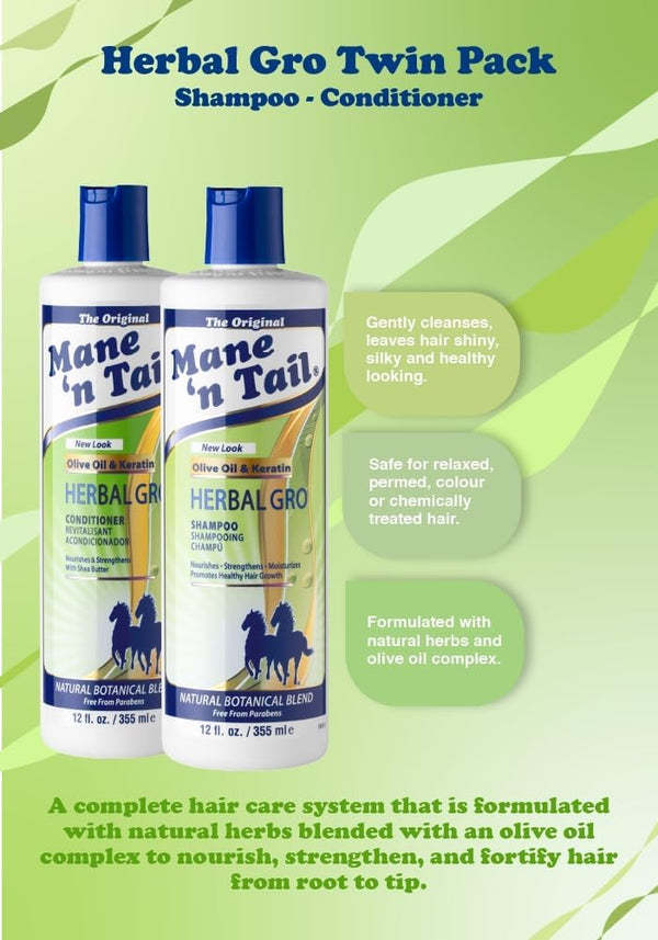Mane N Tail Herbal Gro Shampoo And Conditioner Bundle 355ml - Afro Hair Boutique