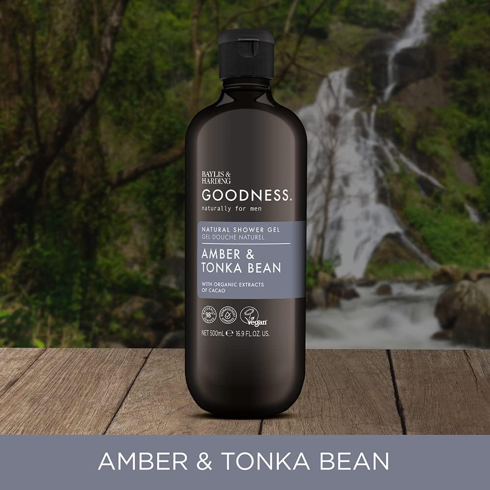Baylis And Harding Goodness Men Amber And Tonka Bean Natural Shower Gel 500ml