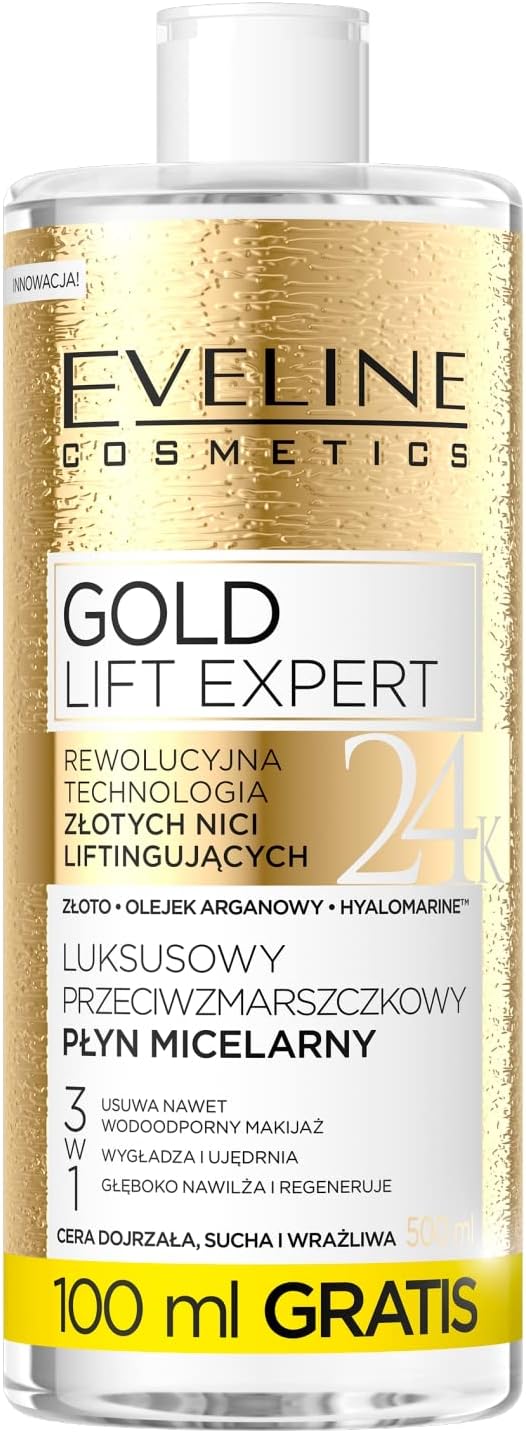 Eveline Gold Lift Expert 3 In 1 Luxury Anti Wrinkle Micellar Water 500ml - Afro Hair Boutique