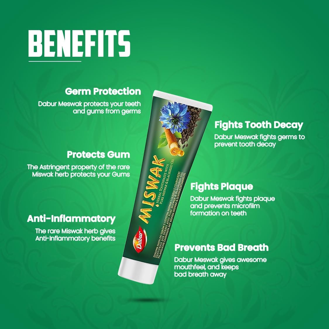 Dabur Miswak Pure Miswak And Blackseed Oil Herbal Toothpaste 100ml