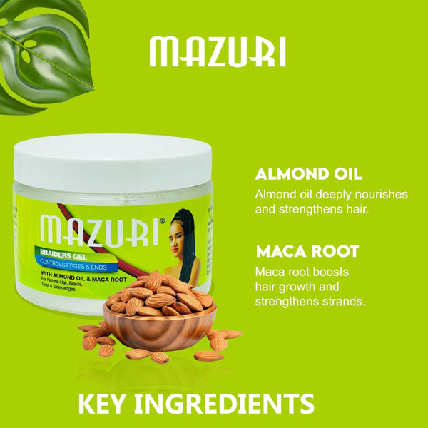 Mazuri Braiders Gel Controls Edges And Ends With Almond Oil & Maca Root 355ml - Afro Hair Boutique