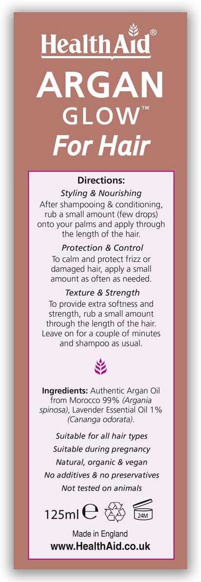 Health Aid Argan Glow Oil For Hair With Lavender 125ml