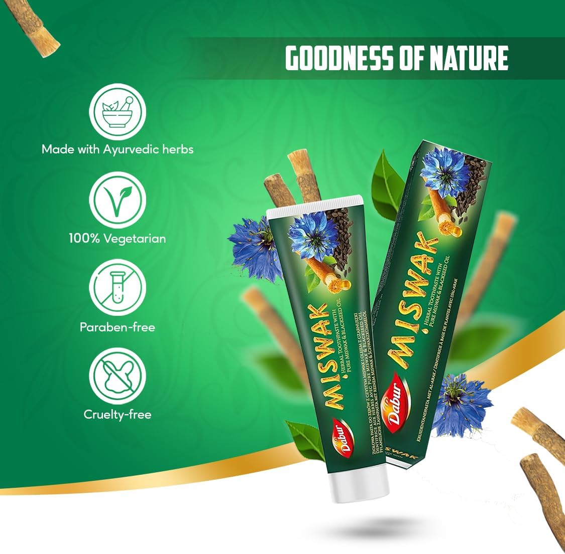 Dabur Miswak Pure Miswak And Blackseed Oil Herbal Toothpaste 100ml