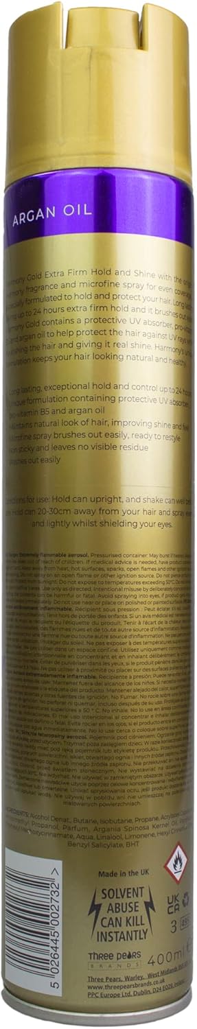Three Pears Harmony Gold Extra Firm Hold And Shine Hairspray 400ml / 75 ml