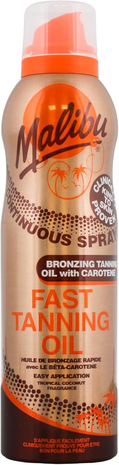 Malibu Continous Spray Bronzing Tanning Oil With Carotene Fast Tanning Oil 175ml