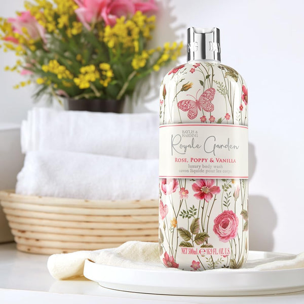 Baylis And Harding Royale Garden Rose Poppy And Vanilla Luxury Body Wash 500ml - Afro Hair Boutique