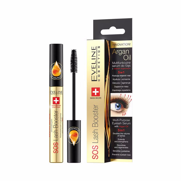 Eveline SOS Lash Booster 5 In 1 Multi Purpose Argan Oil Eyelash Serum 10ml - Afro Hair Boutique